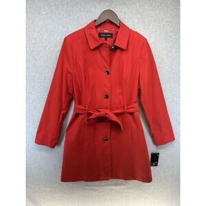 Black Rivet Womens Trench Coat Button Up Size Large Red NWT with Belt & Pockets